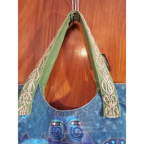 Laurel Burch Medium Csnvas Double Strap Embroidered Cats Graphic Tote Bag - Picture 3 of 13